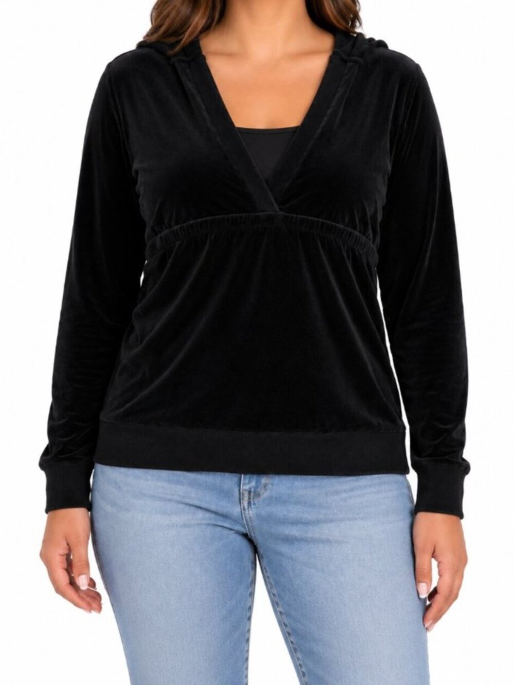 Michael Kors Women's Black Velour Hoodie Pullover, XL